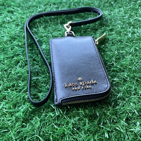 New KATE SPADE Staci Black Leather Card Case Lanyard WLR00139 $99 - Picture 4 of 16